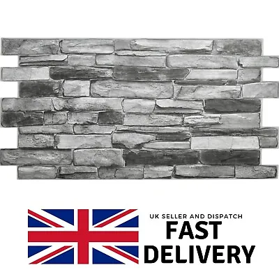 Grey Stone Effect PVC Plastic Wall Covering Panels 3D Decorative Tiles Cladding • £29.95