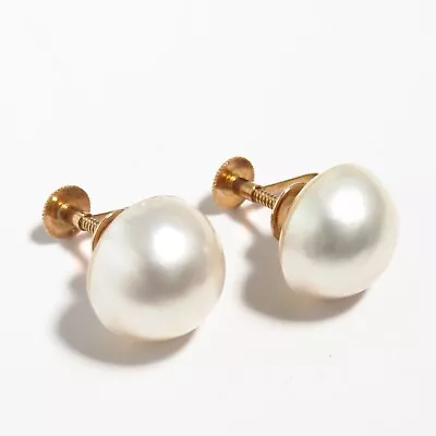 14K Yellow Gold With 11.8 Mm Mabe Pearl Earrings Pre-owned Blemishes • $145