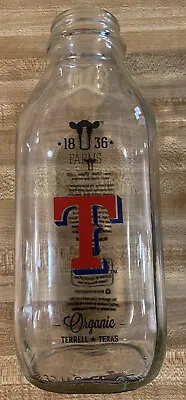 Texas Rangers 1836 Farms Brand Terrell TX 32 Oz. Glass Milk Bottle Collectible • $25
