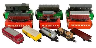 Vintage Lot Of 11 MARKLIN West Germany Locomotive Coach Wagon Train Cars + Boxes • $295