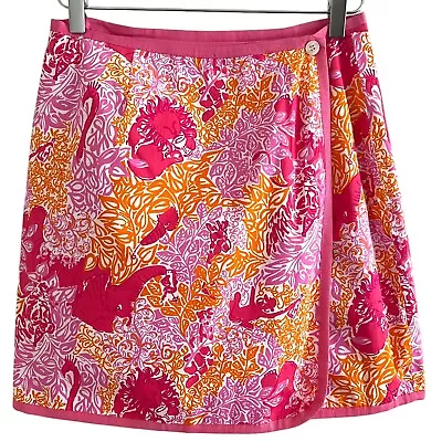 Vintage Lilly Pulitzer Pink Reversible Mini Skirt Size Petite 10 Monkey Elephant • $39.97