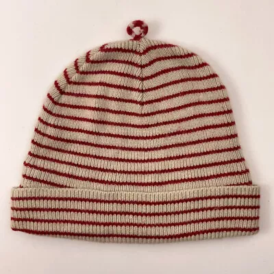 Retro The Gap Rabbit Fur Lambswool Blend Winter Hat Beige With Thin Red Stripes • $31.99