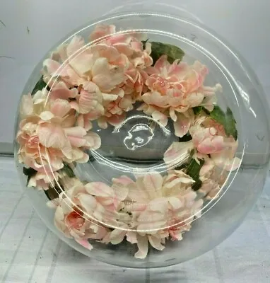 $25.77 • Buy Floating Candle Holder Etched Glass Pink Flower Hollow Vase Vintage 11  Diameter