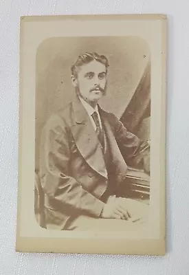Cabinet Card Photo Portrait Man Mustache Baggy Jacket And Necktie • $4.99