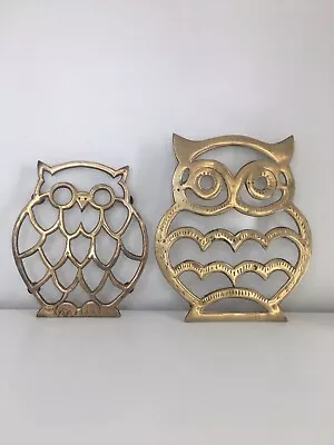 Lot 2 Vintage Brass Owl Trivet Wall Hanging Footed Mid Century Modern MCM • $10.99