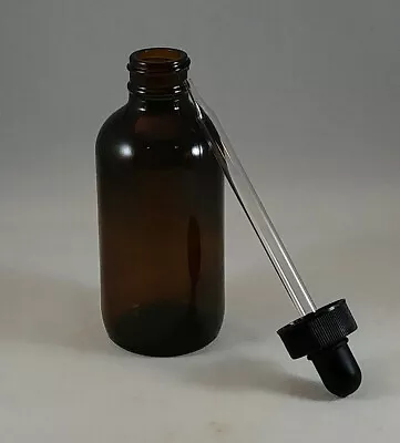 4 Oz Amber Boston Round Glass Bottles W Caps Droppers Phenolic Mult Lot Sizes • $5.79