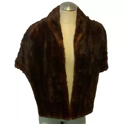 Vintage Mink Fur Shrug Deep Brown Lined Pockets • $195.75