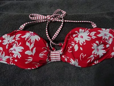 Marie Meili Size 14 Red/White Floral Padded Tie Sides Halter Neck  Bikini Top • £1.50