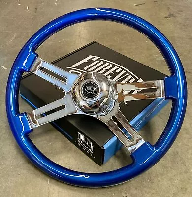 18  Blue Steering Wheel Chrome 4 Spoke Freightliner Kenworth Peterbilt Volvo • $172.88