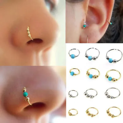 $5.99 • Buy Unisex High Quality Thin Nose Ring Hoop Fake Body Piercing Jewellery Silver