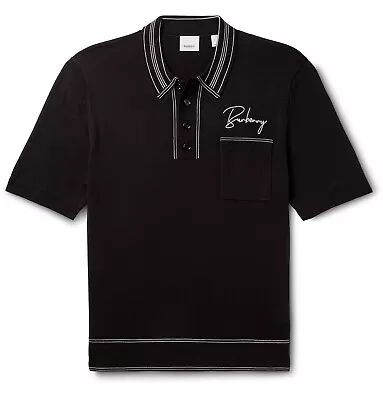 Authentic BURBERRY Black Mulberry Silk Weston Polo Size M • $268.88