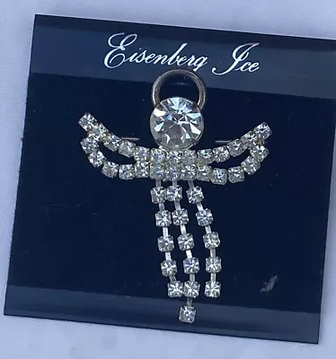 Vintage Eisenberg Ice  Angel Brooch Pin Clear Rhinestone Sparkling NWT • $15