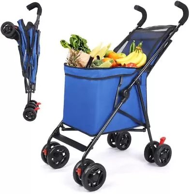 Folding Grocery Basket Cart Shopping Wheels Dog Stroller Metal Utility Laundry • $59.99