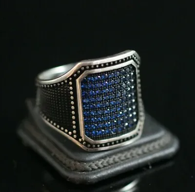 Sapphire Men's Ring 925 Sterling Silver Handmade Gemstone Turkish Ring Size 7-13 • $35