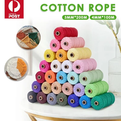 $7.99 • Buy 3mm/4mm Natural Cotton Twisted Cord Craft Macrame Artisan Rope Weaving Wire SYD