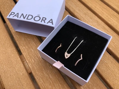 $11.50 • Buy PANDORA - Sparkling Freehand Heart Necklace + Sparkling/Polished Wishbone Rings