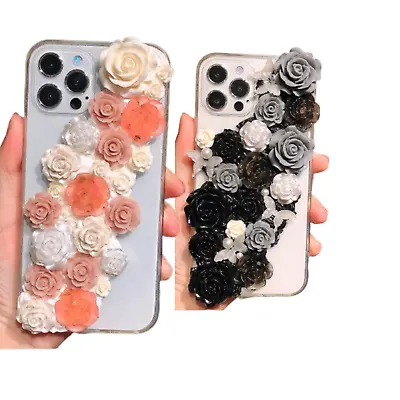 Decoden Phone Case DIY Kit Pink White Peach Black Gray Roses Butterflies Charms • $23.30