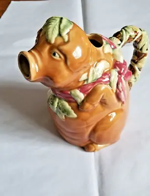 Vintage Majolica Style Pig Pitcher Jug Handmade Marked 44 • $23