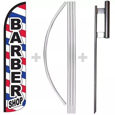 Barber Shop 15' Tall Windless Swooper Feather Banner Flag & Pole Kit • $59.99