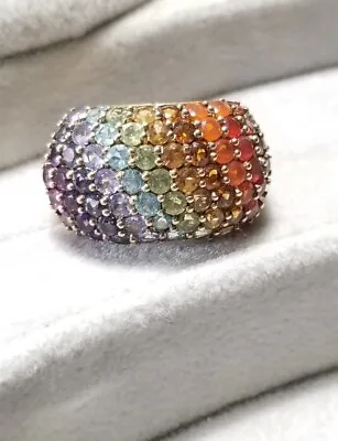 $165 • Buy Chuck Clemency NYCII 18k Yellow Gold Sterling Silver Exotic Rainbow Gemston Ring