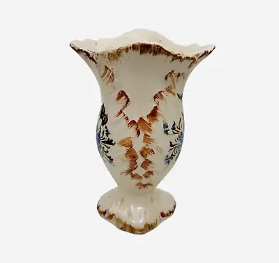 Vintage Italian Pottery Vase Hand Painted Ceramic Floral Vase Embossed Signed 7  • $19.97