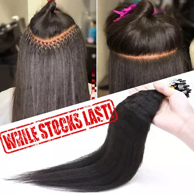 300G Thick Micro Loop Ring Nano Remy Human Hair Extensions Yaki Straight Bla78 • $80.59