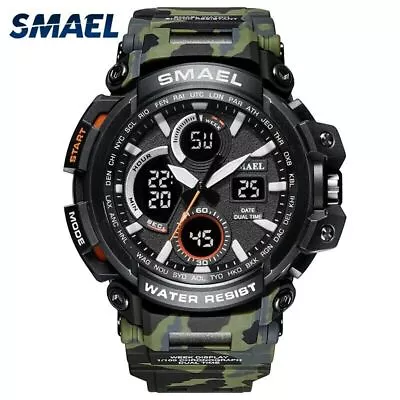 SMAEL Mens Waterproof Sports Military S Shock Watch Quartz Digital Wristwatches • $19.49