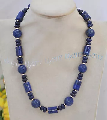 Natural Lapis Lazuli Round Cylinder Rondelle Gemstone Beads Necklace 14-36'' • $14.29