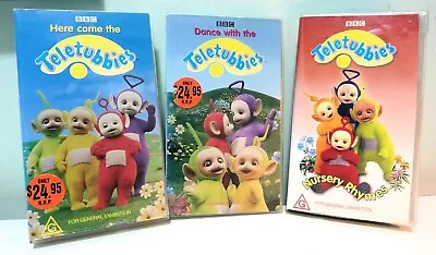 TELETUBBIES 1997/8 : 3 Popular VHS Tapes  Including  Dance And Nursery Rhymes. • $25