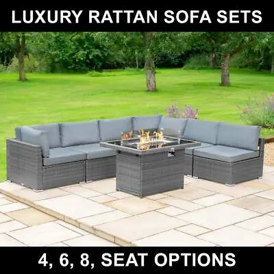 Harrier Rattan Garden Furniture Sets | 4/6/8-SEATER OPTIONS + FIRE PIT TABLE • £699.99