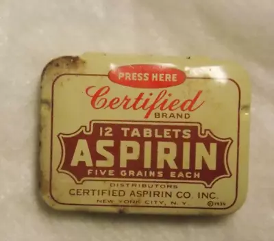 Certified Aspirin Vintage Medicine Pocket Tin • $3