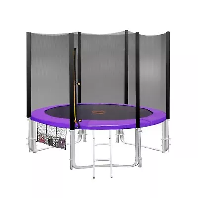 8ft Round Trampoline Free Safety Net Pad Mat Ladder Shoe Tidy Purple • $600.30