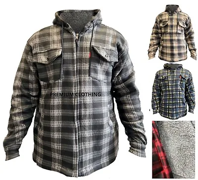 Mens FUR Fleece LINED Quilted Thick Check LUMBER JACKET Work Flannel Warm Shirt • £17.99