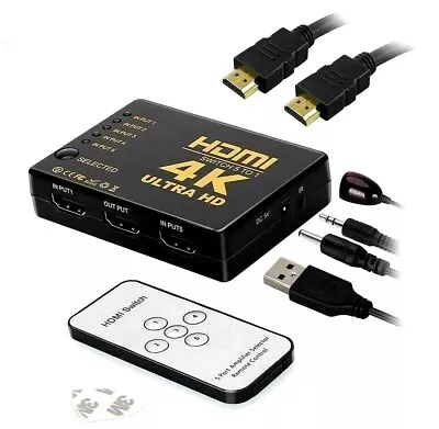 5 Port Hdmi 4k Auto Switch Selector Splitter Hub Ir Remote Hdtv (5 In 1 Out) • $11.99