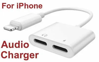 For IPhone Dual 2in1 Earphone Audio & Charger Adapter Splitter  - UK STOCK • £1.79