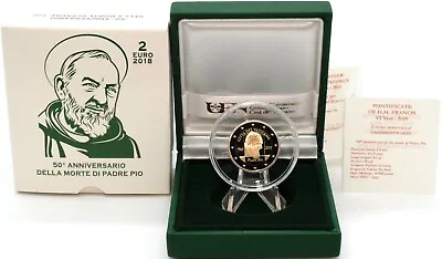 Proof Vatican Coin 2018 €2 Two Euro Coin 50TH ANNIVERSARY OF DEATH OF PADRE PIO • $100.97
