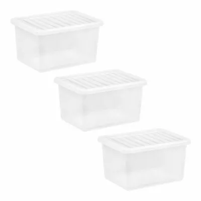 [Set Of 3] 25 Litres Storage Box With Lids Clear Plastic Home Office - UK Made • £15.59