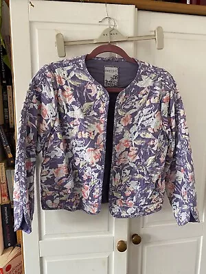 M&S Indigo Cotton Quilted Jacket Size 12 Purple Floral  • £10