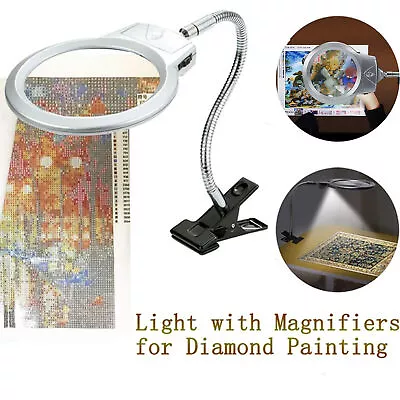 LED Large Lens Lamp Top Desk Magnifier Magnifying Glass W/ Adjustable Gooseneck • $13.29