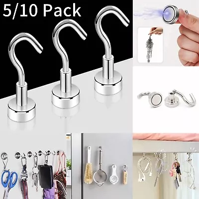 5/10x Magnetic Hooks Strong Magnet Wall Fridge FHanger Hold Neodymium Heavy Duty • £2.38