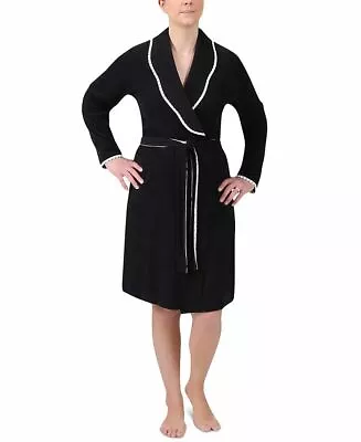 Miss Elaine Womens Robe Black Small Knit Cozy Long Sleeves Contrast Print NWT • $15.11