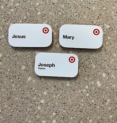 3 Target Name Tags - Jesus Mary Joseph. Official Name Badges.  Magnet Backing. • $18