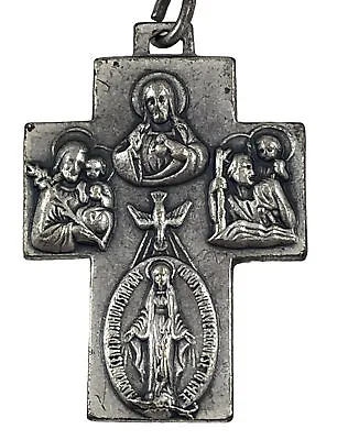 Vintage Catholic 5 Way Cross Silver Tone Religious Medal Keychain Key Ring Italy • $9.99