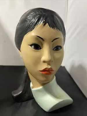 Vintage 1965 Marwal ~ Asian Lady ~ Beauty Bust Head Chalkware Beautiful Brower • $34