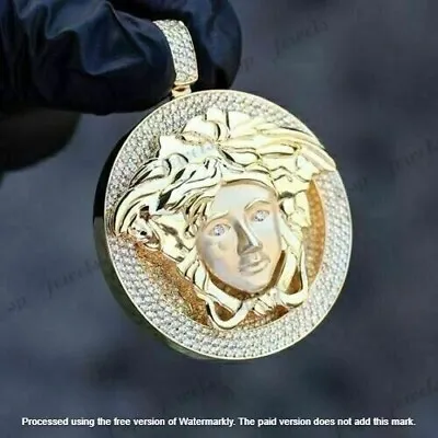Delicate 2.00Ct Round Cut Moissanite Men's Medusa Pendant 14K Yellow Gold Plated • $191.99