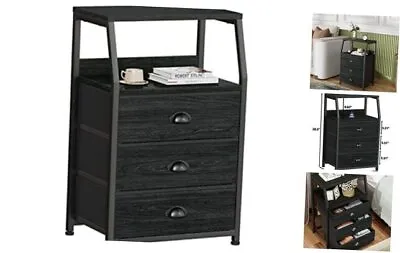  Black Dresser For Bedroom Small Nightstand With 3 Fabric 3 Drawers Black Oak • £70.30