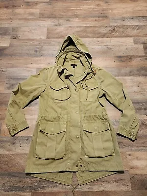 Vtg J.CREW Size SMALL Green Cotton Military FIELD  Jacket HOODED WOMEN • $37.50