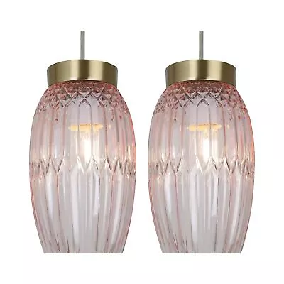 Set Of 2 Modern Pink Faceted Glass Pendant Shades Easy Fit Ceiling Lightshade • £21.99