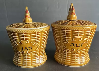 Vintage Basket Weave Wicker Chicken Rooster Jelly And Jam Dishes Ceramic Japan • $23.99