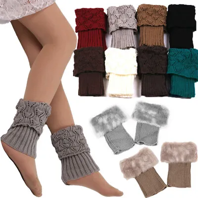 £5.98 • Buy Womens Winter Knitted Boot Cuffs Fur Knit Crochet Toppers Trim Socks Leg Warmer